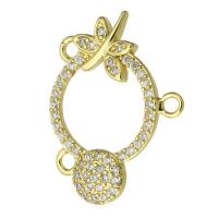 Cubic Zirconia Micro Pave Brass Connector, fashion jewelry & DIY & for woman & with cubic zirconia & 1/2 loop, golden, 25x18.50x2.50mm, Hole:Approx 1.5mm, Sold By Lot