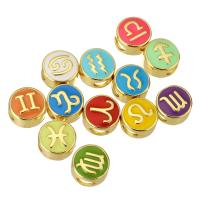 Brass Jewelry Beads, gold color plated, fashion jewelry & DIY & with constellation symbols & for woman & enamel, more colors for choice, 10x10x5mm, Hole:Approx 3mm, 10PCs/Lot, Sold By Lot