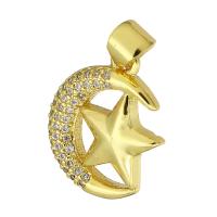 Cubic Zirconia Micro Pave Brass Pendant, Moon and Star, gold color plated, fashion jewelry & DIY & micro pave cubic zirconia & for woman, golden, 14x17x4mm, Hole:Approx 3mm, 10PCs/Lot, Sold By Lot