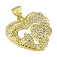 Cubic Zirconia Micro Pave Brass Pendant, Heart, gold color plated, fashion jewelry & DIY & micro pave cubic zirconia & for woman, golden, 20x20x4mm, Hole:Approx 3mm, 10PCs/Lot, Sold By Lot