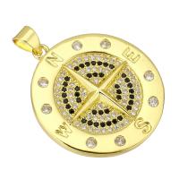 Cubic Zirconia Micro Pave Brass Pendant, Round, gold color plated, fashion jewelry & DIY & micro pave cubic zirconia & for woman, golden, 25x27x4mm, Hole:Approx 4mm, 10PCs/Lot, Sold By Lot