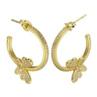 Brass Stud Earring, Butterfly, gold color plated, fashion jewelry & micro pave cubic zirconia & for woman, golden, 26x31x5mm, 10Pairs/Lot, Sold By Lot