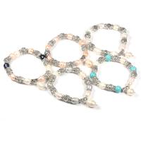 Freshwater Cultured Pearl Bracelet, Freshwater Pearl, with Tibetan Style, silver color plated, fashion jewelry & blacken, more colors for choice,  9-10mm,7mm, Sold Per 19 cm Strand