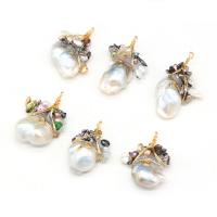 Ciondoli perle d'acqua dolci, perla d'acquadolce coltivata naturalmente, with resina & ferro, placcato color oro, gioielli di moda & DIY, 35x45mm, Venduto da PC