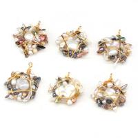 Freshwater Pearl Pendants, with Resin & Iron, gold color plated, fashion jewelry & DIY, 40x50mm, Sold By PC