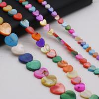 Perles de coquille colore naturelle, coeur, DIY & normes différentes pour le choix, couleurs mélangées, Vendu par Environ 15 pouce brin