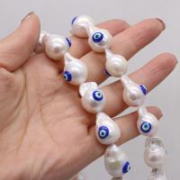 Perles de bijoux mode Evil Eye, perle, DIY & à un seul côté, blanc, 14x20-15x25mm, Vendu par Environ 14.17 pouce brin