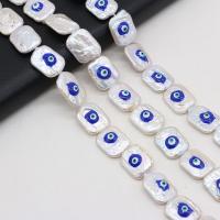 Perles de bijoux mode Evil Eye, perle, rectangle, DIY & à un seul côté, blanc, 15-20mm, Vendu par Environ 14.17 pouce brin