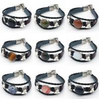 Gemstone Bracelets, Cowhide, with Natural Stone & Tibetan Style, platinum color plated, different materials for choice & Unisex, more colors for choice, 20x48mm, Length:Approx 7.09 Inch, Sold By PC