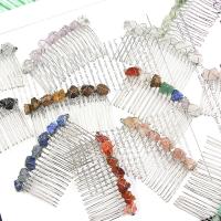 Dekorativní Hair Combs, Přírodní kámen, s Tiger Tail Wire, platinové barvy á, různé materiály pro výběr, více barev na výběr, 75x40mm, Prodáno By PC