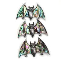 Natural Abalone Shell Pendants, Tibetan Style, with Abalone Shell, Bat, gun black plated, Unisex & can be used as brooch or pendant, multi-colored, nickel, lead & cadmium free, 60x36mm, Sold By PC