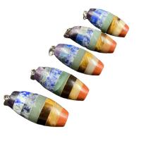 Gemstone Pendants Jewelry, Rainbow Stone, barrel, Unisex, mixed colors, nickel, lead & cadmium free, 20x45mm, Sold By PC