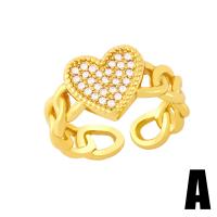 cobre Cuff Ring Finger, Coração, cromado de cor dourada, joias de moda & micro pavimento em zircônia cúbica, dourado, níquel, chumbo e cádmio livre, 11mm, vendido por PC