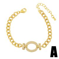 Cubic Zirconia Micro Pave Brass Bracelet, with 1.97 extender chain, gold color plated, different styles for choice & micro pave cubic zirconia, golden, nickel, lead & cadmium free, 35x20mm, Length:5.12 Inch, Sold By PC