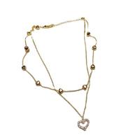 Zinc Alloy smykker halskæde, med 1.77inch extender kæde, Heart, guldfarve belagt, Dobbelt lag & for kvinde & med rhinestone & hule, nikkel, bly & cadmium fri, Længde Ca. 16.14 inch, Solgt af PC