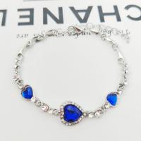Tibetan Style Bracelet, with Crystal, Heart, platinum color plated, for woman & with rhinestone, more colors for choice, nickel, lead & cadmium free, Length:Approx 6.8 Inch, Sold By PC
