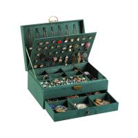 Boîte à bijoux multifonctions, daimcuir suédé, rectangle, Double couche & pour femme, vert, 270x185x115mm, Vendu par PC