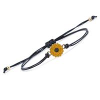 Tibetan Style Bracelet, with Wax Cord, Sunflower, Adjustable & for woman & enamel, black, 2mm, Length:Approx 5.9 Inch, 10PCs/Lot, Sold By Lot