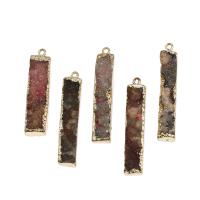 Gemstone Vedhæng Smykker, Messing, med Ædelsten, Rektangel, blandede farver, 45x7x9mm, Solgt af PC