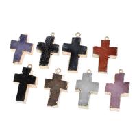 Gemstone Pendants Jewelry, Brass, with Gemstone, Cross, more colors for choice, 35x20x11mm, Sold By PC