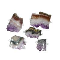 Connecteur de quartz, laiton, avec améthyste, Irrégulière, couleurs mélangées, 48x36x7mm, Vendu par PC