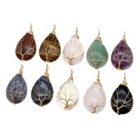 Gemstone Pendants Jewelry, Brass, with Gemstone, Teardrop, more colors for choice, 48x26x10mm, Sold By PC