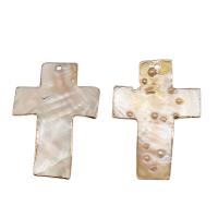 Shell Pendants, Brass, with Shell, Cross, white, 67x45x2mm, Sold By PC
