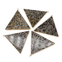 Gemstone Pendants Jewelry, Brass, with Dalmatian, Triangle, mixed colors, 53x56x4mm, Sold By PC