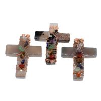 Bijoux Pendentifs en pierres gemmes, laiton, avec pierre gemme, croix, aucun trou, couleurs mélangées, 68x56x10mm, Vendu par PC