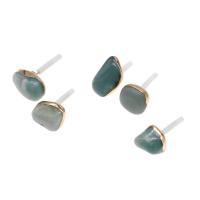 Natural Gemstone Earrings, Brass, with Aquamarine, for woman, blue, 25x12x10mm, Sold By PC
