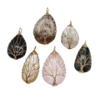 Gemstone Pendants Jewelry, Brass, with Gemstone, more colors for choice, 41x23x15mm, Sold By PC