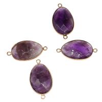Brass Connector, with Amethyst, purple, 39x21x7mm, Sold By PC
