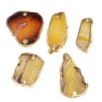 Brass Connector, with Dragon Veins Agate, yellow, 46x18x5mm, Sold By PC