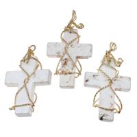 Gemstone Hängen Smycken, Mässing, med Ädelsten, Cross, vit, 65x41x7mm, Säljs av PC