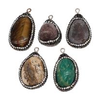 Gemstone Pendants Jewelry, Brass, with Rhinestone Clay Pave & Gemstone, more colors for choice, 40x22x10mm, Sold By PC