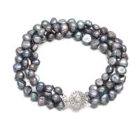 Freshwater Cultured Pearl Bracelet, Freshwater Pearl, with Brass, silver color plated, fashion jewelry & multilayer, 7-8mm, Sold Per 8.27 Inch Strand
