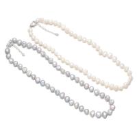 Natural Freshwater Pearl Necklace, with Tibetan Style, with 1.97 extender chain, silver color plated, fashion jewelry, more colors for choice, 8-9mm, Sold Per 17.72 Inch Strand
