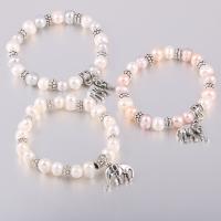Freshwater Cultured Pearl Bracelet Freshwater Pearl with Zinc Alloy silver color plated fashion jewelry & blacken 8mm 6mm Sold Per 7.48 Inch Strand