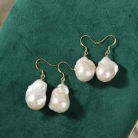 Boucles d'oreilles en perles d'eau douce, perle d'eau douce cultivée, avec or 14K, fade et jamais plaqué de haute qualité, bijoux de mode, blanc, 15-18mm,20-25mm, Vendu par PC