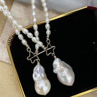 Natural Freshwater Pearl Necklace with 14K Gold high quality plated fashion jewelry white Length 17.72 Inch Sold By PC