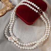 Natural Freshwater Pearl Necklace, 14k gold toggle clasp, high quality plated, fashion jewelry, white, 7-8mm,15-18mm, Length:17.72 Inch, Sold By PC