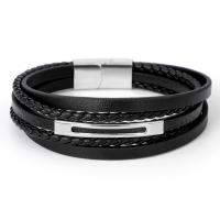 PU Leather Cord Bracelets with Stainless Steel plated fashion jewelry & woven pattern Length 18.5 cm Sold By PC