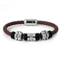 PU Leather Cord Bracelets with Stainless Steel plated fashion jewelry & woven pattern Length 18 cm Sold By PC