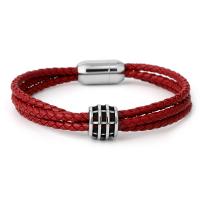 Bracelets cordon PU, cuir PU, avec acier inoxydable, bijoux de mode & motif tissé & noircir, plus de couleurs à choisir, Longueur:18 cm, Vendu par PC