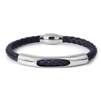 PU Leather Cord Bracelets with Stainless Steel silver color plated fashion jewelry & woven pattern Length 18 cm Sold By PC