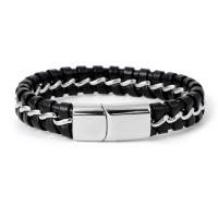 PU Leather Cord Bracelets, with Stainless Steel, plated, fashion jewelry & woven pattern, more colors for choice, Length:18 cm, Sold By PC