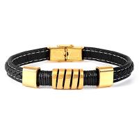 PU Leather Cord Bracelets with Stainless Steel plated fashion jewelry & woven pattern Length 19 cm Sold By PC