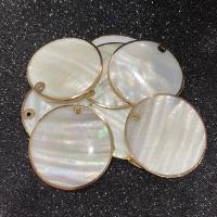 Natural White Shell Pendants with Brass Round DIY white Sold By PC