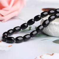 Natürliche schwarze Achat Perlen, Schwarzer Achat, Trommel, DIY & verschiedene Größen vorhanden, schwarz, verkauft per ca. 13.8 ZollInch Strang
