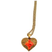 Zinc Alloy Sweater Chain Necklace with acrylic rhinestone Heart antique gold color plated for woman & faceted red nickel lead & cadmium free Length Approx 25.59 Inch Sold By PC
